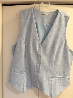 Abercrombie & Fitch Soft Sky Blue Linen-Blend Vest